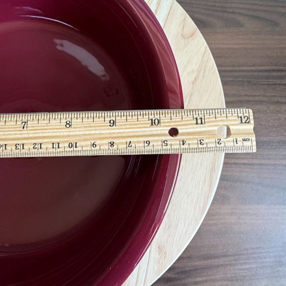 Vintage Fiesta Ware Large Maroon Red Ceramic Serving Bowl 10 1/2" Diameter Ribbe - Picture 5 of 9